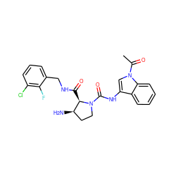 CC(=O)n1cc(NC(=O)N2CC[C@@H](N)[C@H]2C(=O)NCc2cccc(Cl)c2F)c2ccccc21 ZINC000147913433