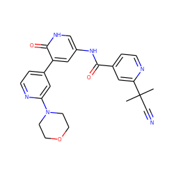 CC(C)(C#N)c1cc(C(=O)Nc2c[nH]c(=O)c(-c3ccnc(N4CCOCC4)c3)c2)ccn1 ZINC000220700433
