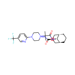 CC(C)(C(=O)N[C@H]1[C@H]2CCC[C@H]1C[C@H](C(N)=O)C2)N1CCN(c2ccc(C(F)(F)F)cn2)CC1 ZINC000100065732