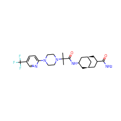 CC(C)(C(=O)NC1C[C@@H]2CC(C(N)=O)C[C@H](C1)C2)N1CCN(c2ccc(C(F)(F)F)cn2)CC1 ZINC000036286381