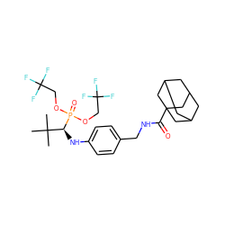 CC(C)(C)[C@H](Nc1ccc(CNC(=O)C23CC4CC(CC(C4)C2)C3)cc1)P(=O)(OCC(F)(F)F)OCC(F)(F)F ZINC000473151596