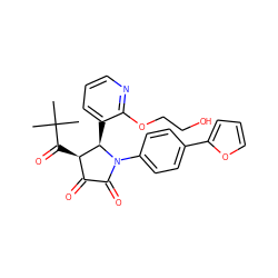 CC(C)(C)C(=O)[C@@H]1C(=O)C(=O)N(c2ccc(-c3ccco3)cc2)[C@@H]1c1cccnc1OCCO ZINC000169695287
