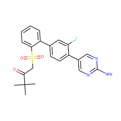 CC(C)(C)C(=O)CS(=O)(=O)c1ccccc1-c1ccc(-c2cnc(N)nc2)c(F)c1 ZINC000224746036
