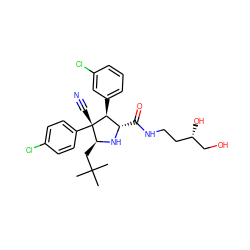 CC(C)(C)C[C@@H]1N[C@@H](C(=O)NCC[C@H](O)CO)[C@H](c2cccc(Cl)c2)[C@@]1(C#N)c1ccc(Cl)cc1 ZINC000096273115