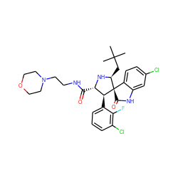 CC(C)(C)C[C@@H]1N[C@@H](C(=O)NCCN2CCOCC2)[C@H](c2cccc(Cl)c2F)[C@]12C(=O)Nc1cc(Cl)ccc12 ZINC000095602996