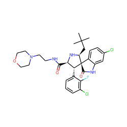 CC(C)(C)C[C@@H]1N[C@H](C(=O)NCCN2CCOCC2)[C@@H](c2cccc(Cl)c2F)[C@]12C(=O)Nc1cc(Cl)ccc12 ZINC000036184577