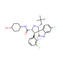CC(C)(C)C[C@H]1N[C@@H](C(=O)NC2CCC(O)CC2)[C@H](c2cccc(Cl)c2F)[C@@]12C(=O)Nc1cc(F)ccc12 ZINC000169701398