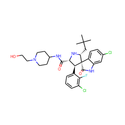 CC(C)(C)C[C@H]1N[C@@H](C(=O)NC2CCN(CCO)CC2)[C@H](c2cccc(Cl)c2F)[C@@]12C(=O)Nc1cc(Cl)ccc12 ZINC000146803322