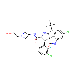 CC(C)(C)C[C@H]1N[C@@H](C(=O)NC2CN(CCO)C2)[C@H](c2cccc(Cl)c2F)[C@@]12C(=O)Nc1cc(Cl)ccc12 ZINC000147300638