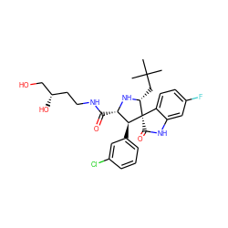 CC(C)(C)C[C@H]1N[C@@H](C(=O)NCC[C@H](O)CO)[C@H](c2cccc(Cl)c2)[C@@]12C(=O)Nc1cc(F)ccc12 ZINC000221084405