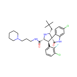CC(C)(C)C[C@H]1N[C@@H](C(=O)NCCCN2CCCCC2)[C@H](c2cccc(Cl)c2F)[C@@]12C(=O)Nc1cc(Cl)ccc12 ZINC000144197937