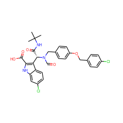 CC(C)(C)NC(=O)[C@@H](c1c(C(=O)O)[nH]c2cc(Cl)ccc12)N(C=O)Cc1ccc(OCc2ccc(Cl)cc2)cc1 ZINC000098209627
