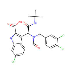 CC(C)(C)NC(=O)[C@H](c1c(C(=O)O)[nH]c2cc(Cl)ccc12)N(C=O)Cc1ccc(Cl)c(Cl)c1 ZINC000113884271