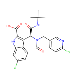 CC(C)(C)NC(=O)[C@H](c1c(C(=O)O)[nH]c2cc(Cl)ccc12)N(C=O)Cc1ccc(Cl)nc1 ZINC000113887463