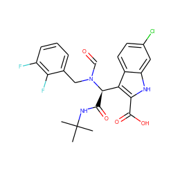 CC(C)(C)NC(=O)[C@H](c1c(C(=O)O)[nH]c2cc(Cl)ccc12)N(C=O)Cc1cccc(F)c1F ZINC000113885151