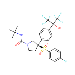 CC(C)(C)NC(=O)N1CC[C@](c2ccc(C(O)(C(F)(F)F)C(F)(F)F)cc2)(S(=O)(=O)c2ccc(F)cc2)C1 ZINC001772615243