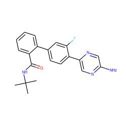 CC(C)(C)NC(=O)c1ccccc1-c1ccc(-c2cnc(N)cn2)c(F)c1 ZINC000224804072