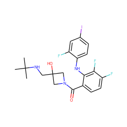 CC(C)(C)NCC1(O)CN(C(=O)c2ccc(F)c(F)c2Nc2ccc(I)cc2F)C1 ZINC000060326059