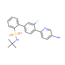 CC(C)(C)NS(=O)(=O)c1ccccc1-c1ccc(-c2ccc(N)cn2)c(F)c1 ZINC000224787165