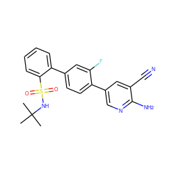 CC(C)(C)NS(=O)(=O)c1ccccc1-c1ccc(-c2cnc(N)c(C#N)c2)c(F)c1 ZINC000224716392