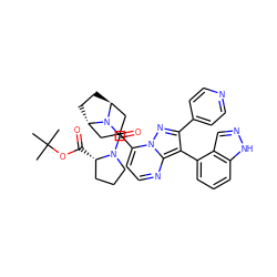 CC(C)(C)OC(=O)[C@H]1CCCN1C(=O)N1[C@H]2CC[C@H]1CC(c1ccnc3c(-c4cccc5[nH]ncc45)c(-c4ccncc4)nn13)C2 ZINC000101299368