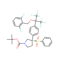 CC(C)(C)OC(=O)N1CC[C@@](c2ccc(C(OCc3c(F)cccc3F)(C(F)(F)F)C(F)(F)F)cc2)(S(=O)(=O)c2ccccc2)C1 ZINC001772631013