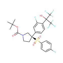CC(C)(C)OC(=O)N1CC[C@](c2ccc(C(O)(C(F)(F)F)C(F)(F)F)c(F)c2)(S(=O)(=O)c2ccc(F)cc2)C1 ZINC001772587382