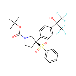 CC(C)(C)OC(=O)N1CC[C@](c2ccc(C(O)(C(F)(F)F)C(F)(F)F)cc2)(S(=O)(=O)c2ccccc2)C1 ZINC001772571526