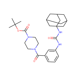CC(C)(C)OC(=O)N1CCN(C(=O)c2cccc(NC(=O)NC34CC5CC(CC(C5)C3)C4)c2)CC1 ZINC000169329971