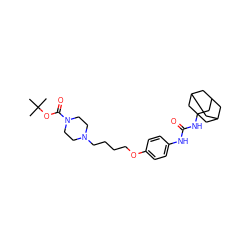 CC(C)(C)OC(=O)N1CCN(CCCCOc2ccc(NC(=O)NC34CC5CC(CC(C5)C3)C4)cc2)CC1 ZINC000066251269