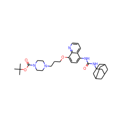 CC(C)(C)OC(=O)N1CCN(CCCOc2ccc(NC(=O)NC34CC5CC(CC(C5)C3)C4)c3cccnc23)CC1 ZINC000169329987