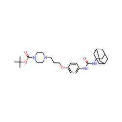CC(C)(C)OC(=O)N1CCN(CCCOc2ccc(NC(=O)NC34CC5CC(CC(C5)C3)C4)cc2)CC1 ZINC000066251268