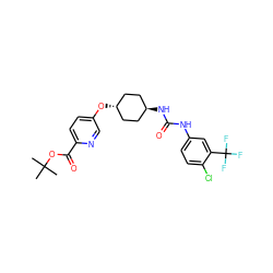 CC(C)(C)OC(=O)c1ccc(O[C@H]2CC[C@H](NC(=O)Nc3ccc(Cl)c(C(F)(F)F)c3)CC2)cn1 ZINC000261075981