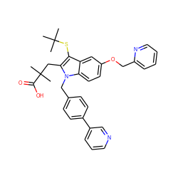 CC(C)(C)Sc1c(CC(C)(C)C(=O)O)n(Cc2ccc(-c3cccnc3)cc2)c2ccc(OCc3ccccn3)cc12 ZINC000042966057