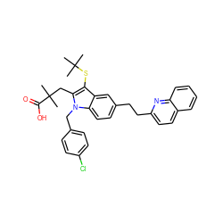 CC(C)(C)Sc1c(CC(C)(C)C(=O)O)n(Cc2ccc(Cl)cc2)c2ccc(CCc3ccc4ccccc4n3)cc12 ZINC000026486701