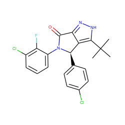 CC(C)(C)c1[nH]nc2c1[C@@H](c1ccc(Cl)cc1)N(c1cccc(Cl)c1F)C2=O ZINC000224097733