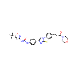 CC(C)(C)c1cc(NC(=O)Nc2ccc(-c3cn4c(n3)sc3cc(CCC(=O)N5CCOCC5)ccc34)cc2)no1 ZINC000049709629