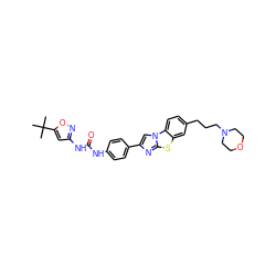 CC(C)(C)c1cc(NC(=O)Nc2ccc(-c3cn4c(n3)sc3cc(CCCN5CCOCC5)ccc34)cc2)no1 ZINC000049723205