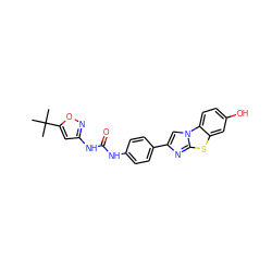 CC(C)(C)c1cc(NC(=O)Nc2ccc(-c3cn4c(n3)sc3cc(O)ccc34)cc2)no1 ZINC000045290746