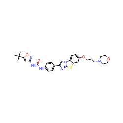 CC(C)(C)c1cc(NC(=O)Nc2ccc(-c3cn4c(n3)sc3cc(OCCCN5CCOCC5)ccc34)cc2)no1 ZINC000049709262