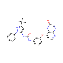CC(C)(C)c1cc(NC(=O)Nc2cccc(Oc3ccnc4ncc(=O)[nH]c34)c2)n(-c2ccccc2)n1 ZINC000058559041