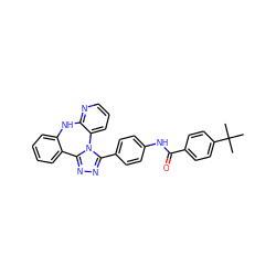 CC(C)(C)c1ccc(C(=O)Nc2ccc(-c3nnc4n3-c3cccnc3Nc3ccccc3-4)cc2)cc1 ZINC000141634665