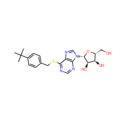 CC(C)(C)c1ccc(CSc2ncnc3c2ncn3[C@@H]2O[C@H](CO)[C@@H](O)[C@H]2O)cc1 ZINC000013560340