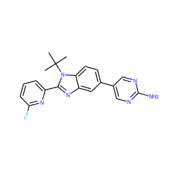 CC(C)(C)n1c(-c2cccc(F)n2)nc2cc(-c3cnc(N)nc3)ccc21 ZINC000169253988