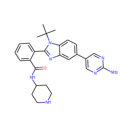 CC(C)(C)n1c(-c2ccccc2C(=O)NC2CCNCC2)nc2cc(-c3cnc(N)nc3)ccc21 ZINC000146669712