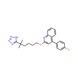 CC(C)(CCCCOc1cc(-c2ccc(Cl)cc2)c2ccccc2n1)c1nnn[nH]1 ZINC000013729690