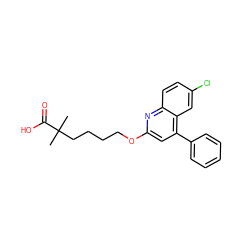 CC(C)(CCCCOc1cc(-c2ccccc2)c2cc(Cl)ccc2n1)C(=O)O ZINC000013729679