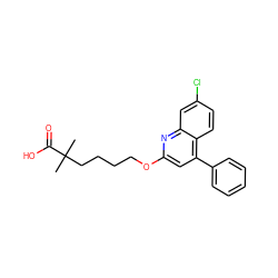 CC(C)(CCCCOc1cc(-c2ccccc2)c2ccc(Cl)cc2n1)C(=O)O ZINC000013729681