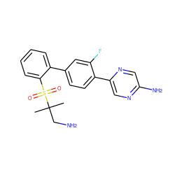 CC(C)(CN)S(=O)(=O)c1ccccc1-c1ccc(-c2cnc(N)cn2)c(F)c1 ZINC000224742472