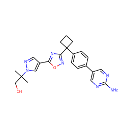 CC(C)(CO)n1cc(-c2nc(C3(c4ccc(-c5cnc(N)nc5)cc4)CCC3)no2)cn1 ZINC000149889190